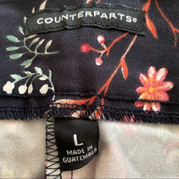 Counterparts NWT  Super Stretch Floral Ankle Pants Size Large Black Pink Green - Picture 5 of 9